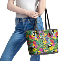 Macaw Parrot Brazil Leather Tote Bag Maracas Seamless Tropical Flowers
