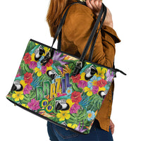 Macaw Parrot Brazil Leather Tote Bag Maracas Seamless Tropical Flowers