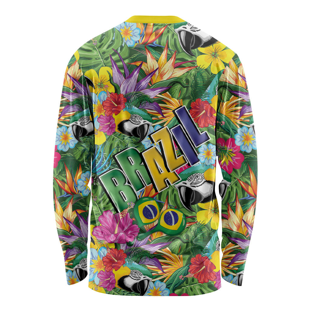 Macaw Parrot Brazil Long Sleeve Shirt Maracas Seamless Tropical Flowers