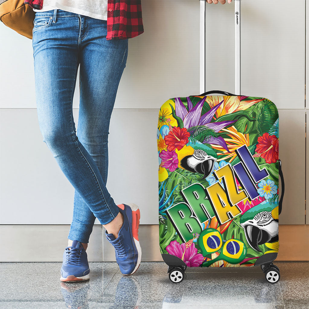 Macaw Parrot Brazil Luggage Cover Maracas Seamless Tropical Flowers