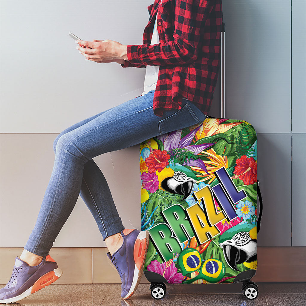Macaw Parrot Brazil Luggage Cover Maracas Seamless Tropical Flowers