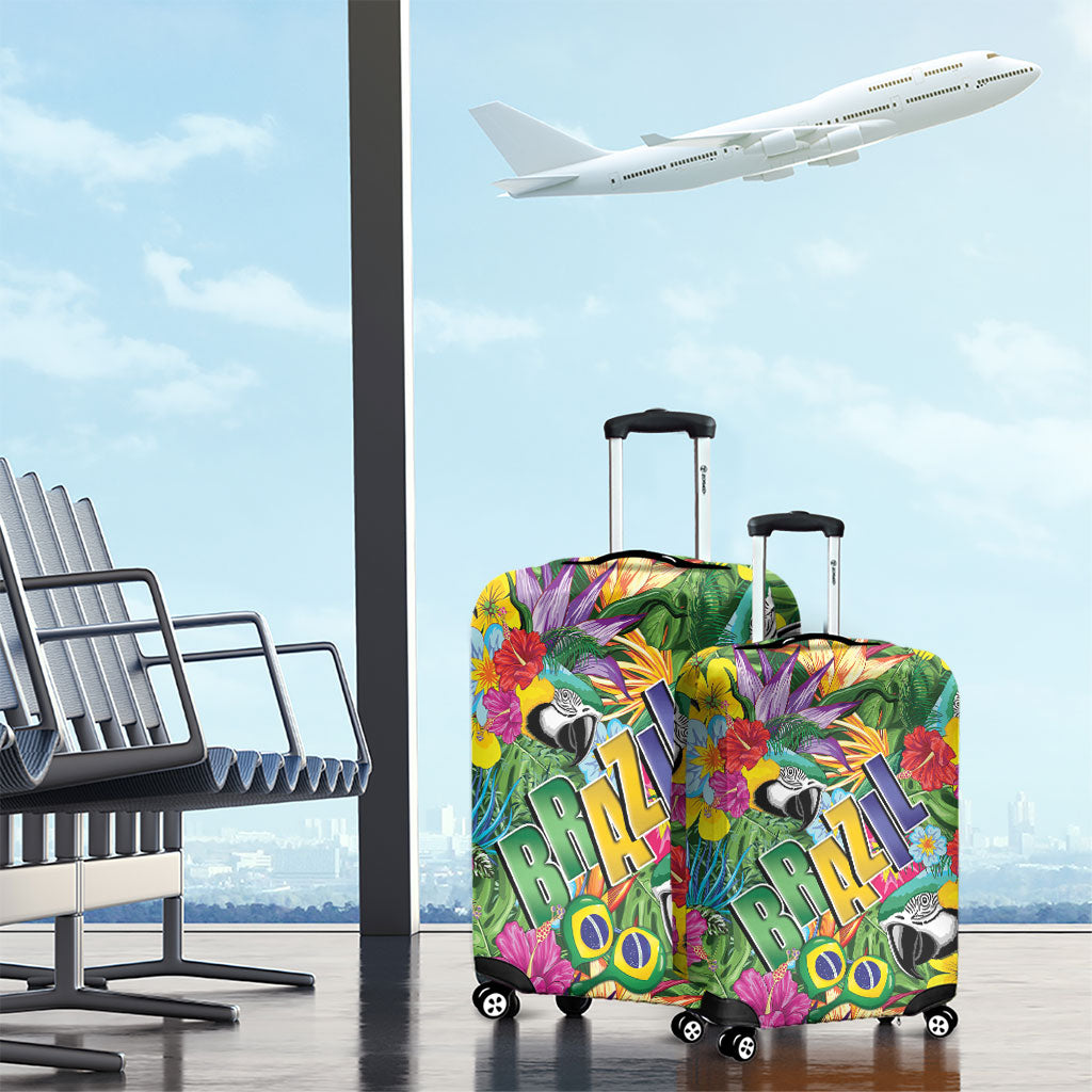 Macaw Parrot Brazil Luggage Cover Maracas Seamless Tropical Flowers