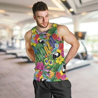Macaw Parrot Brazil Men Tank Top Maracas Seamless Tropical Flowers