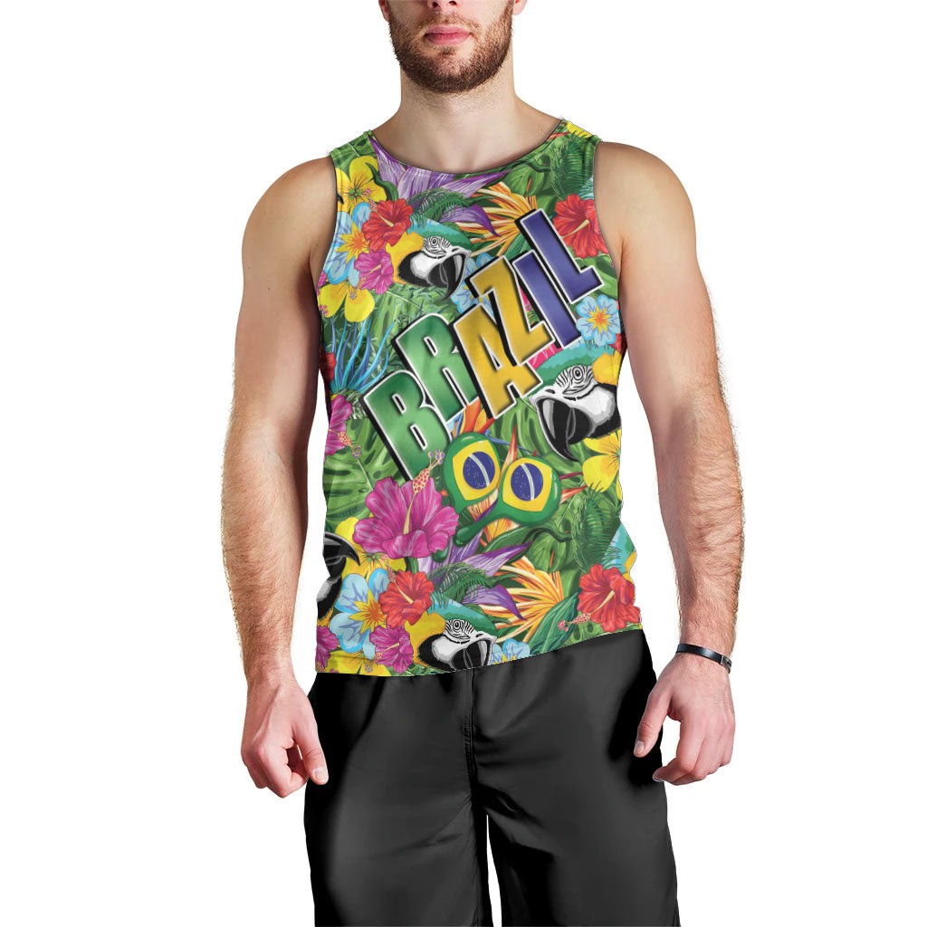 Macaw Parrot Brazil Men Tank Top Maracas Seamless Tropical Flowers