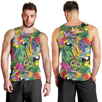 Macaw Parrot Brazil Men Tank Top Maracas Seamless Tropical Flowers