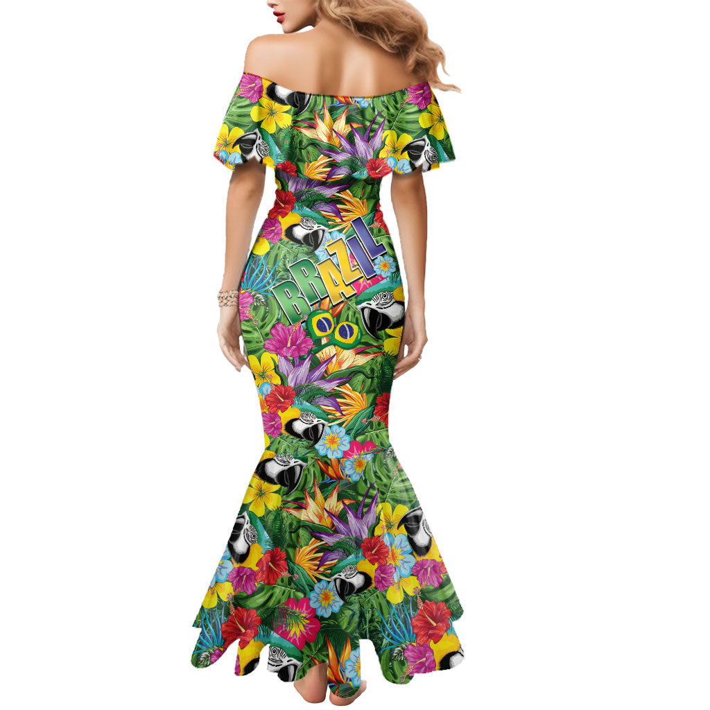 Macaw Parrot Brazil Mermaid Dress Maracas Seamless Tropical Flowers