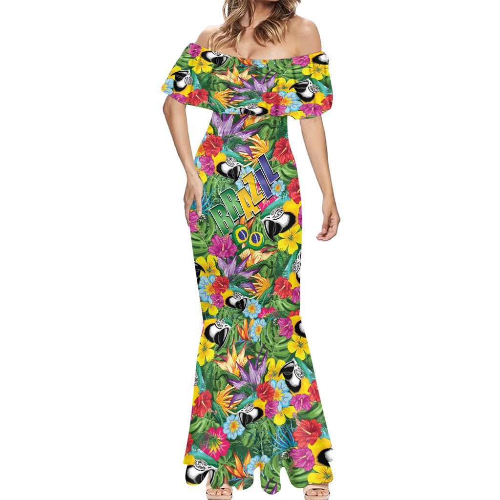 Macaw Parrot Brazil Mermaid Dress Maracas Seamless Tropical Flowers