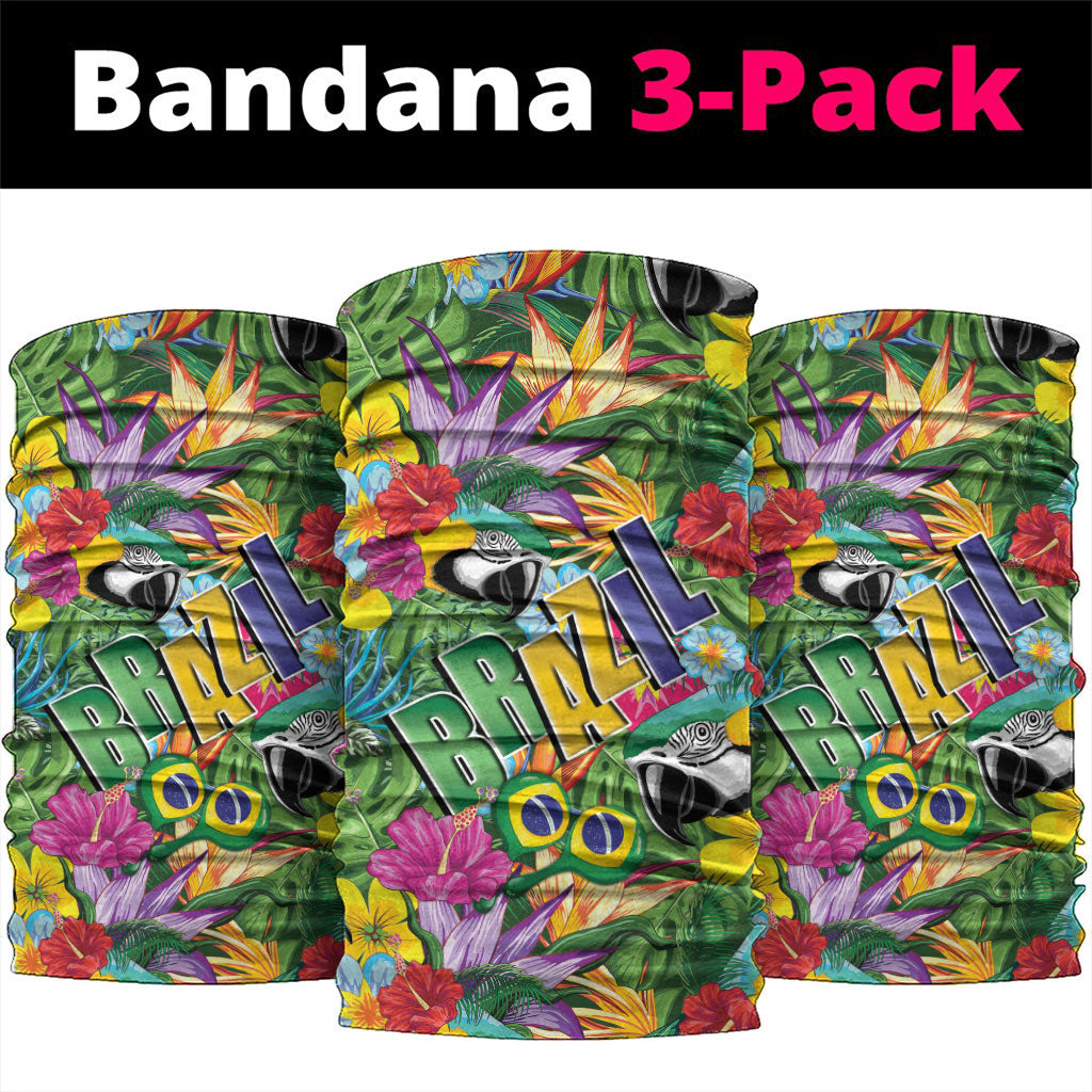Macaw Parrot Brazil Neck Gaiter Maracas Seamless Tropical Flowers