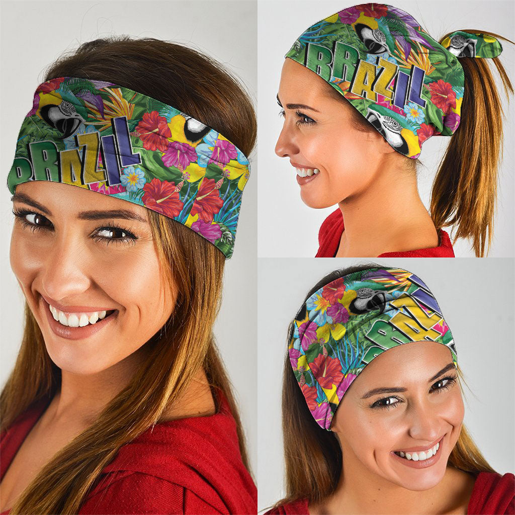 Macaw Parrot Brazil Neck Gaiter Maracas Seamless Tropical Flowers