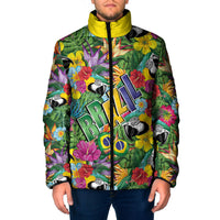 Macaw Parrot Brazil Padded Jacket Maracas Seamless Tropical Flowers