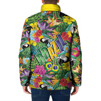 Macaw Parrot Brazil Padded Jacket Maracas Seamless Tropical Flowers