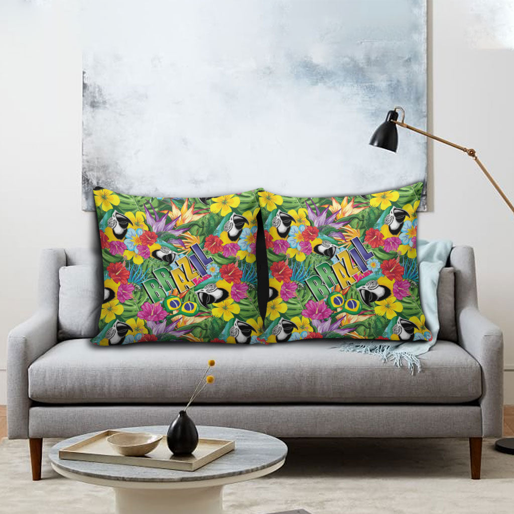 Macaw Parrot Brazil Pillow Cover Maracas Seamless Tropical Flowers