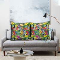 Macaw Parrot Brazil Pillow Cover Maracas Seamless Tropical Flowers