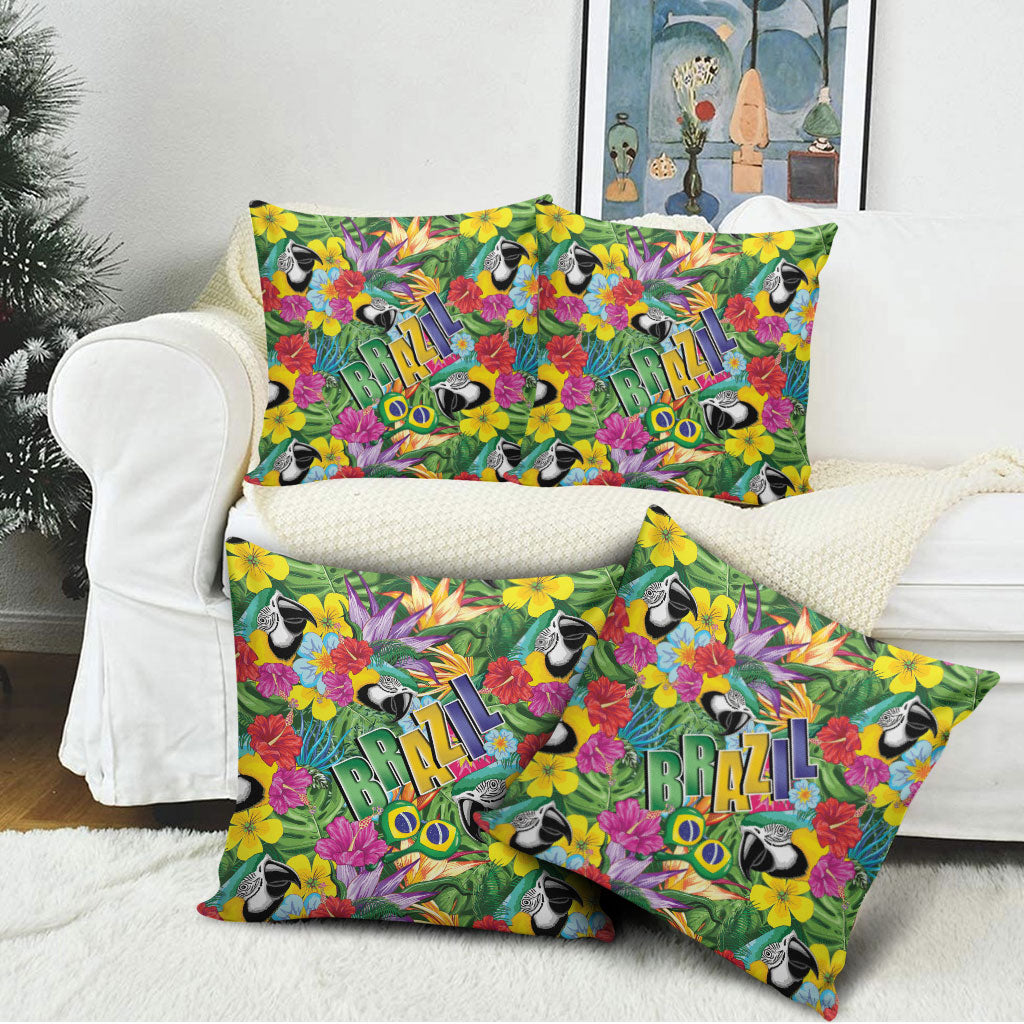 Macaw Parrot Brazil Pillow Cover Maracas Seamless Tropical Flowers