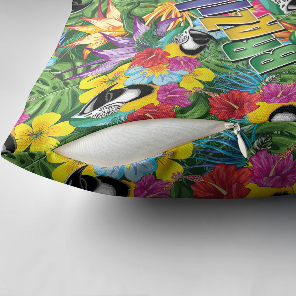 Macaw Parrot Brazil Pillow Cover Maracas Seamless Tropical Flowers