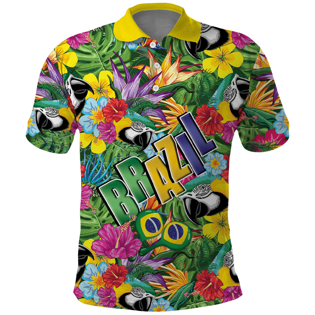 Macaw Parrot Brazil Polo Shirt Maracas Seamless Tropical Flowers