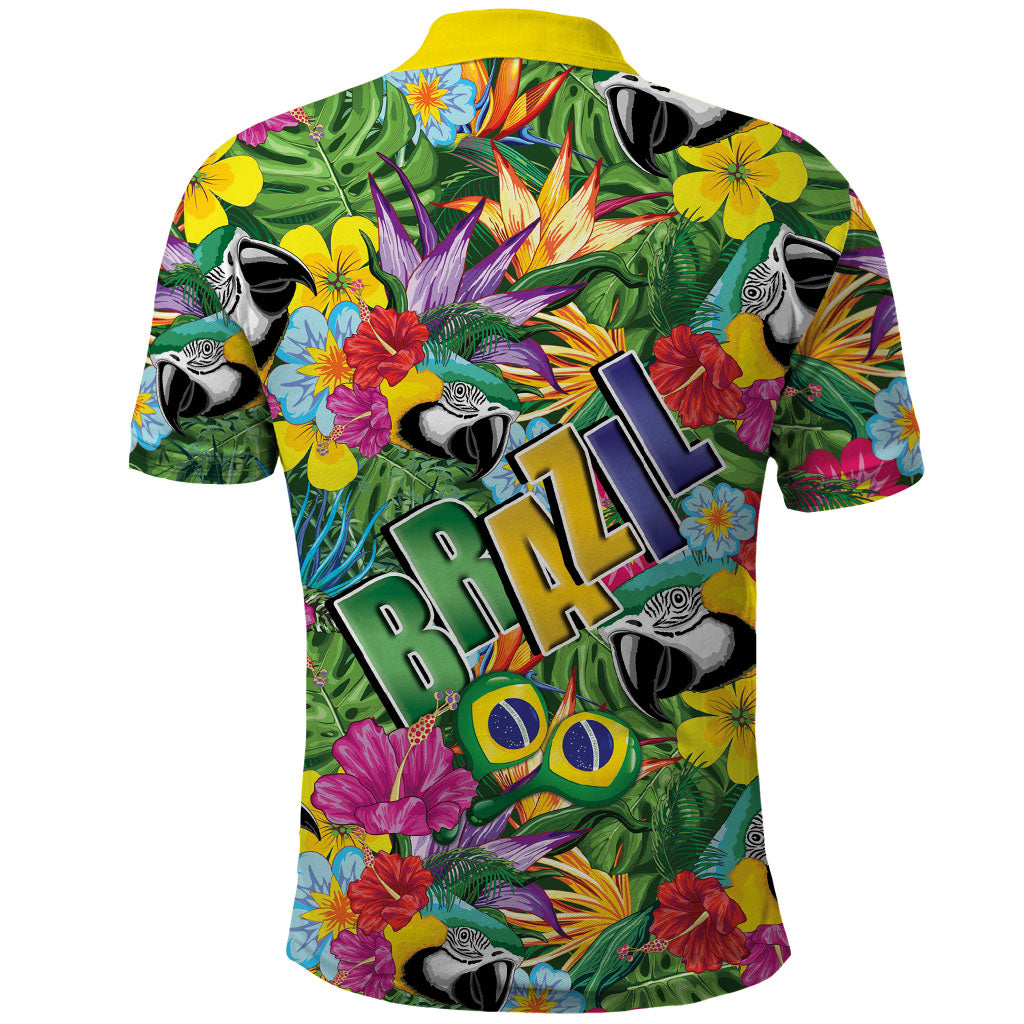Macaw Parrot Brazil Polo Shirt Maracas Seamless Tropical Flowers