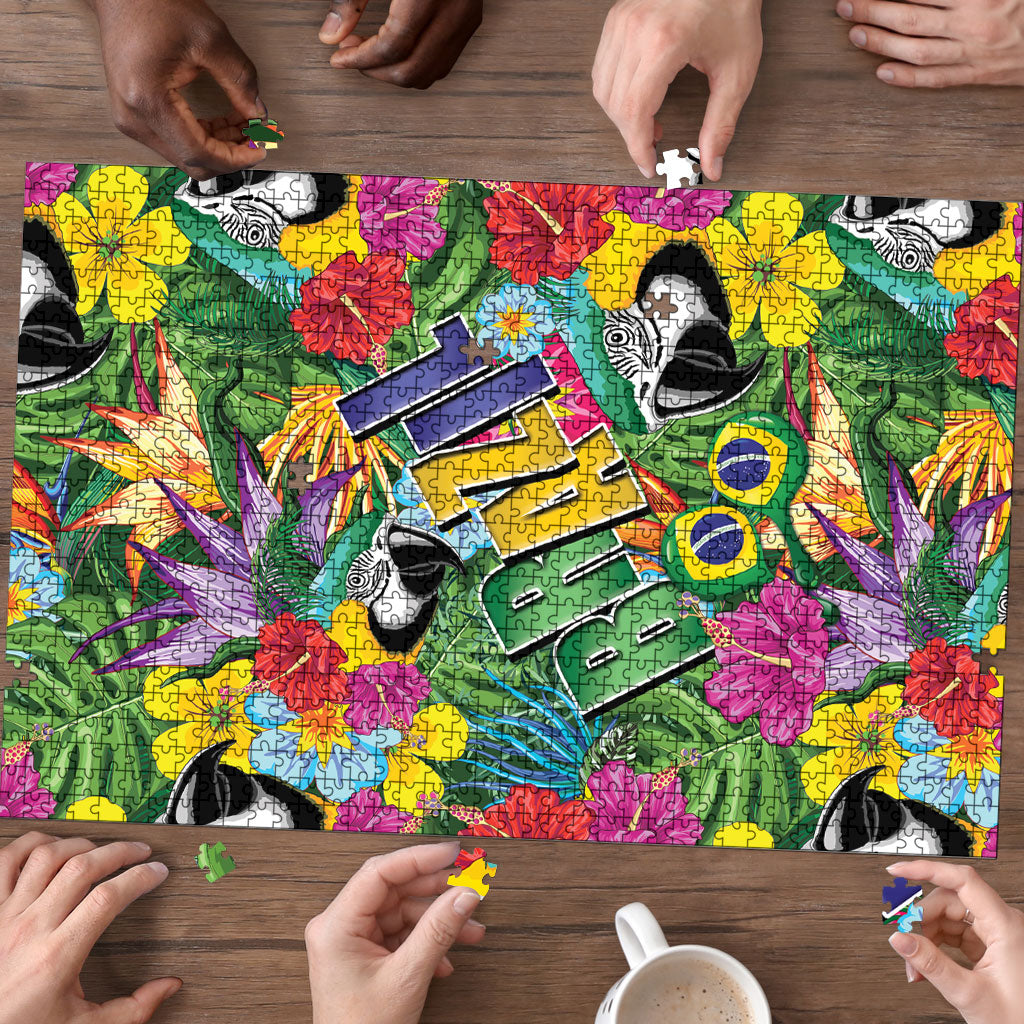 Macaw Parrot Brazil Puzzle Maracas Seamless Tropical Flowers