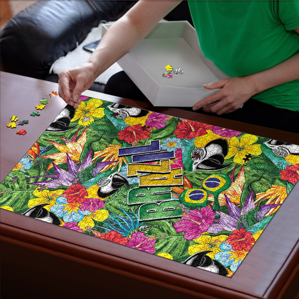 Macaw Parrot Brazil Puzzle Maracas Seamless Tropical Flowers
