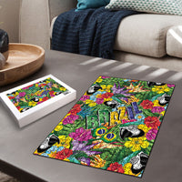 Macaw Parrot Brazil Puzzle Maracas Seamless Tropical Flowers