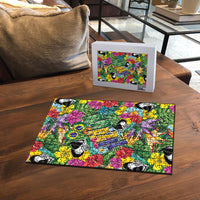 Macaw Parrot Brazil Puzzle Maracas Seamless Tropical Flowers