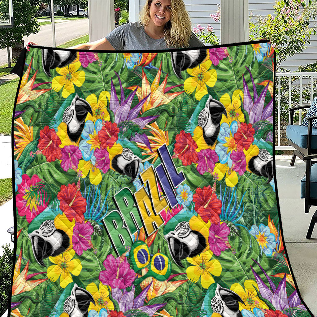 Macaw Parrot Brazil Quilt Maracas Seamless Tropical Flowers