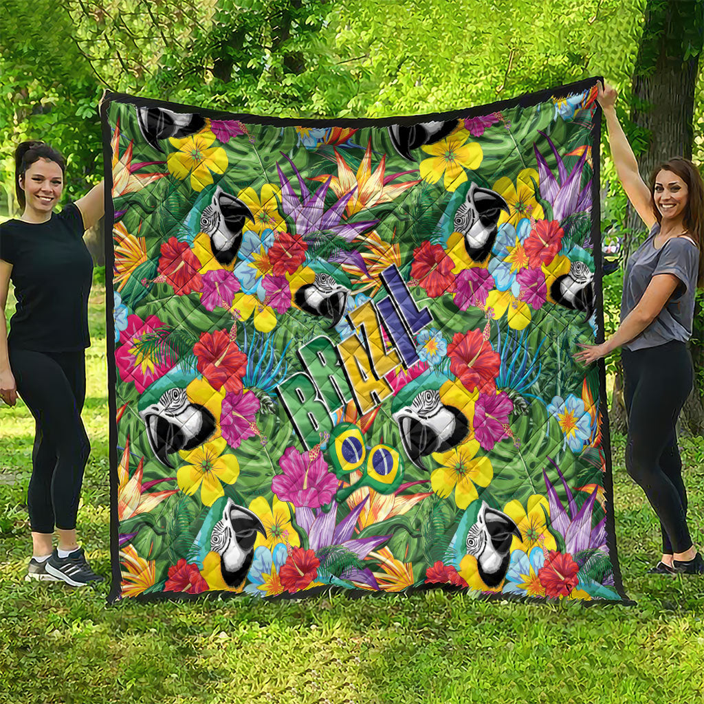 Macaw Parrot Brazil Quilt Maracas Seamless Tropical Flowers