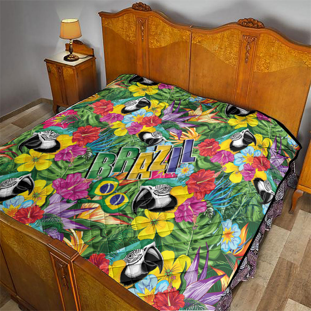 Macaw Parrot Brazil Quilt Maracas Seamless Tropical Flowers