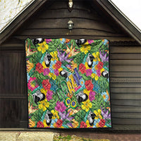 Macaw Parrot Brazil Quilt Maracas Seamless Tropical Flowers