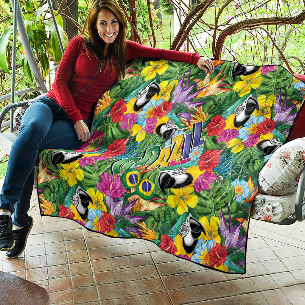 Macaw Parrot Brazil Quilt Maracas Seamless Tropical Flowers