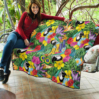 Macaw Parrot Brazil Quilt Maracas Seamless Tropical Flowers