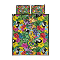 Macaw Parrot Brazil Quilt Bed Set Maracas Seamless Tropical Flowers