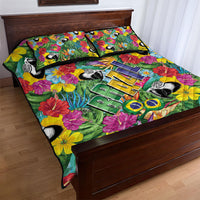 Macaw Parrot Brazil Quilt Bed Set Maracas Seamless Tropical Flowers