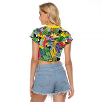 Macaw Parrot Brazil Raglan Cropped T Shirt Maracas Seamless Tropical Flowers