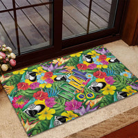 Macaw Parrot Brazil Rubber Doormat Maracas Seamless Tropical Flowers