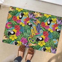 Macaw Parrot Brazil Rubber Doormat Maracas Seamless Tropical Flowers