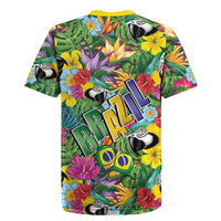 Macaw Parrot Brazil Rugby Jersey Maracas Seamless Tropical Flowers