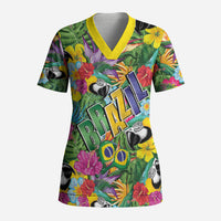 Macaw Parrot Brazil Scrub Top Maracas Seamless Tropical Flowers