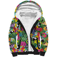 Macaw Parrot Brazil Sherpa Hoodie Maracas Seamless Tropical Flowers