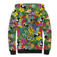 Macaw Parrot Brazil Sherpa Hoodie Maracas Seamless Tropical Flowers