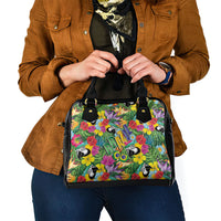 Macaw Parrot Brazil Shoulder Handbag Maracas Seamless Tropical Flowers