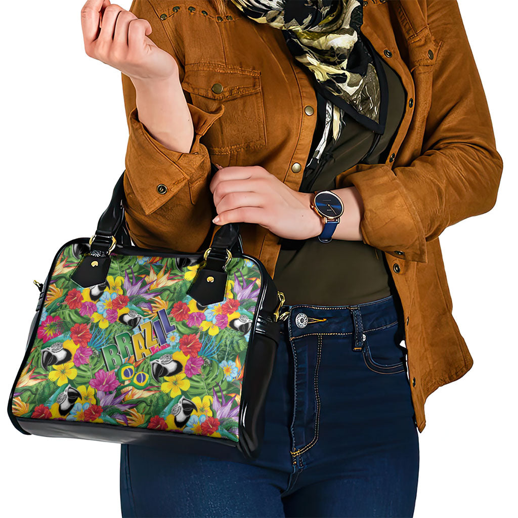 Macaw Parrot Brazil Shoulder Handbag Maracas Seamless Tropical Flowers