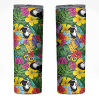 Macaw Parrot Brazil Skinny Tumbler Maracas Seamless Tropical Flowers