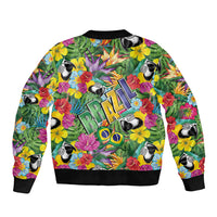 Macaw Parrot Brazil Sleeve Zip Bomber Jacket Maracas Seamless Tropical Flowers