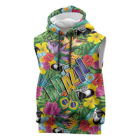 Macaw Parrot Brazil Sleeveless Hoodie Maracas Seamless Tropical Flowers