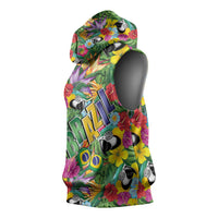 Macaw Parrot Brazil Sleeveless Hoodie Maracas Seamless Tropical Flowers