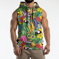 Macaw Parrot Brazil Sleeveless Hoodie Maracas Seamless Tropical Flowers