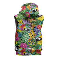 Macaw Parrot Brazil Sleeveless Zip Hoodie Maracas Seamless Tropical Flowers