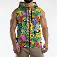 Macaw Parrot Brazil Sleeveless Zip Hoodie Maracas Seamless Tropical Flowers