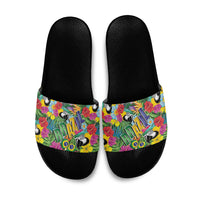 Macaw Parrot Brazil Slide Sandals Maracas Seamless Tropical Flowers